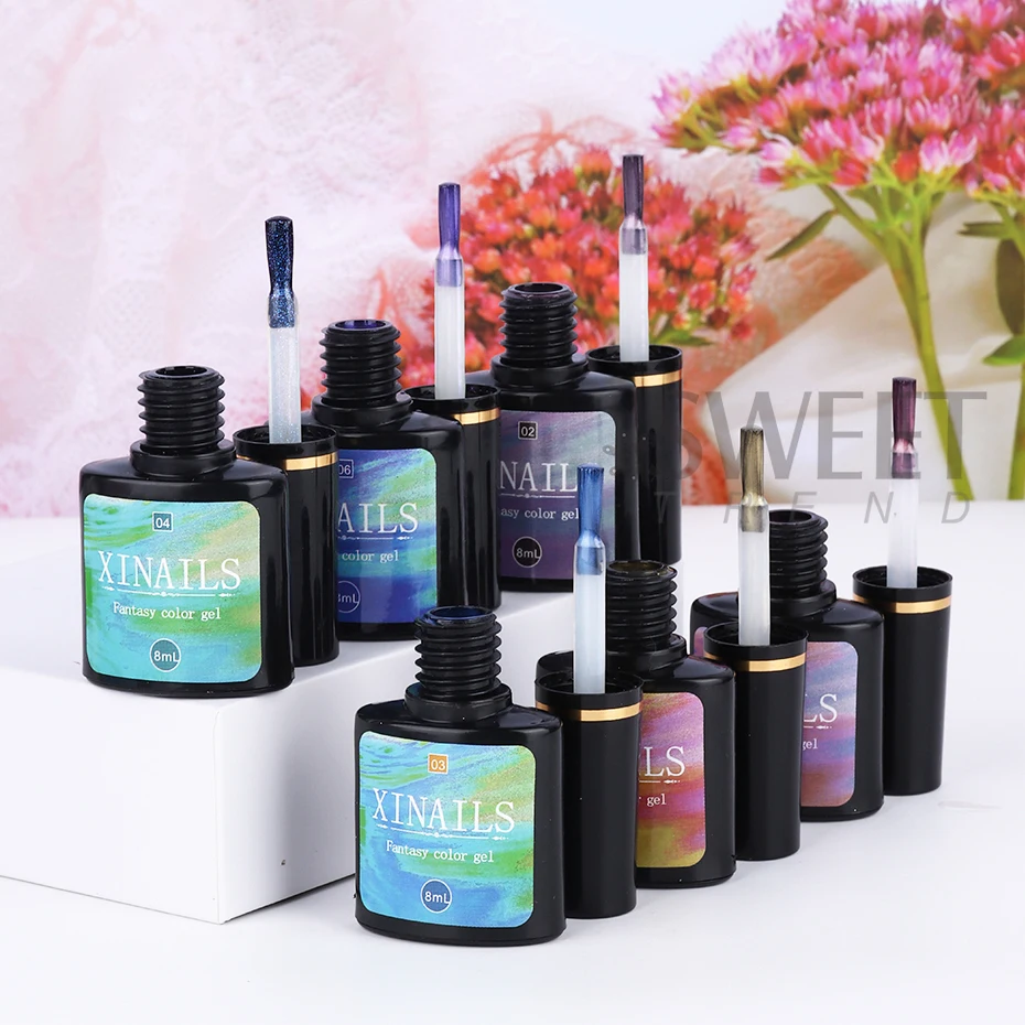 8ml Auroras Top Coat Gel Nail Polish Pink Purple Glitter Effect Iridescent UV Gel Soak Off LED Nail Varnishes Manicure Supplies 6