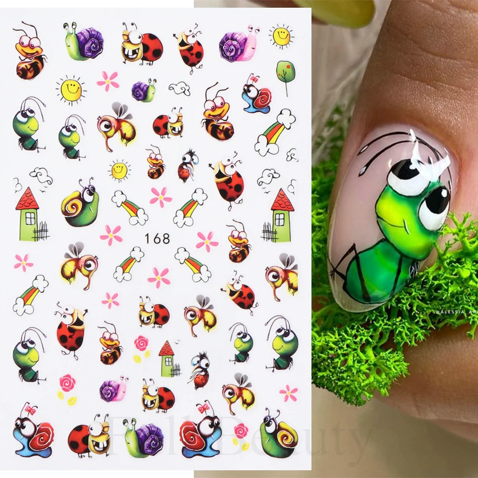 Nail Stickers Decals Art Decoration Cartoon Ant Ladybug 3D Cute Kawaii Mushroom Ice Cream Cake Sliders For Summer Manicure