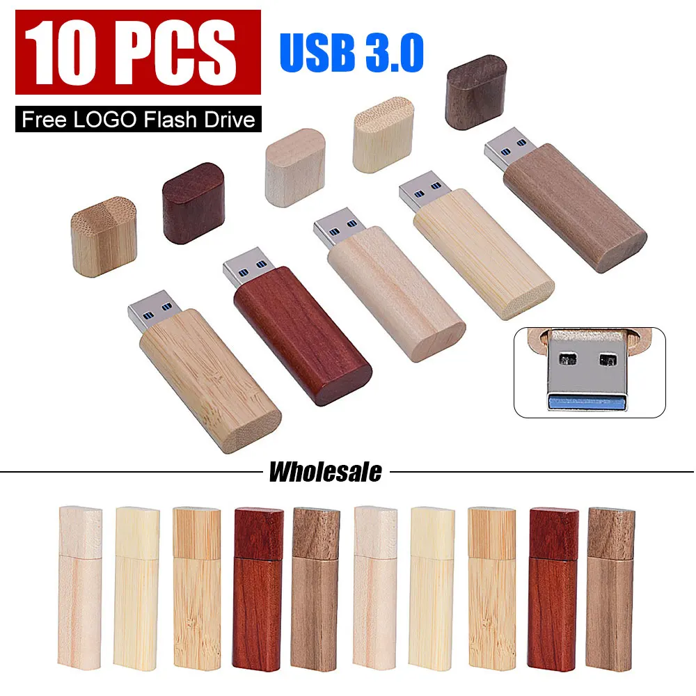 

10pcs USB 3.0 High Speed Wooden Bamboo Flash Drive Pen Driver Wood Pendrive 4GB 8GB 16GB 32GB 64GB Creativo 10PCS Free Logo