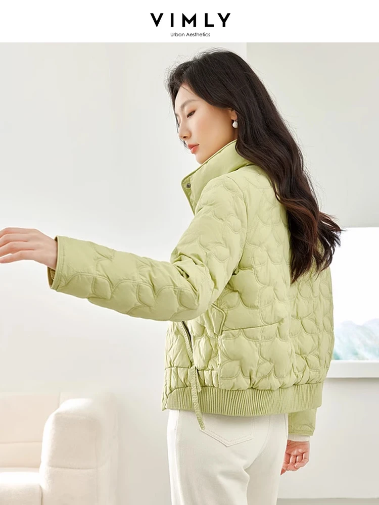 Vimly Women's Crop Down Jacket Stand Collar Full-zip Female Outerwear 2023 Winter Warm White Duck Down Short Coat Overcoat 50676