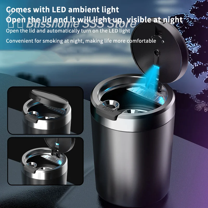 【S】LED 조명이 있는 자동차 재떨이통, 범용 합금 재떨이통, 자동차용 난연성 담배 홀더 재떨이통, 자동차 용품 1개