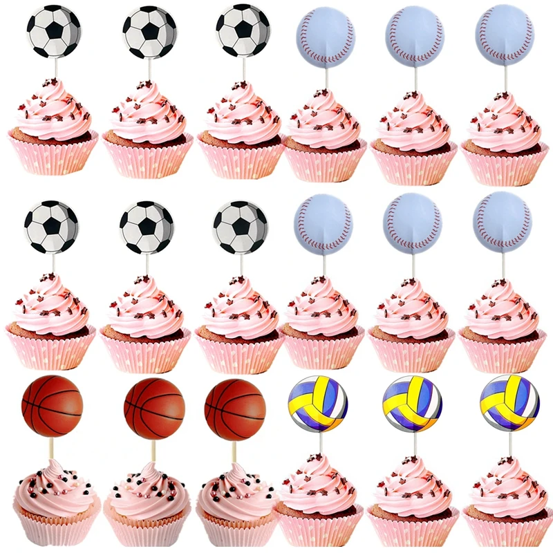 フットボール野球ボールボール ソフトボール スポーツボール ゲームファン カップケーキトッパー 誕生日パーティーの装飾グローブ 24個 ケーキデコレーション用品 Aliexpress