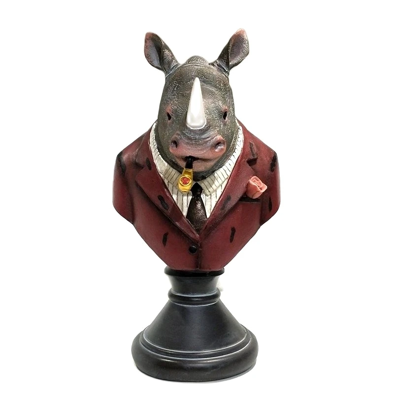 

Retro Celebrity Rhino Bust Resin Elite Walrus Figure Miniature Room Decoration Art and Craft Ornament Embellishment Accessories
