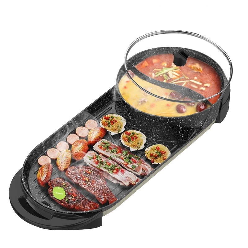 

Liven Multifunctional Electric Grill Indoor Hot Pot Korean BBQ/Shabu Shabu Hot Pot, 3.6L Capacity for 2-10 People