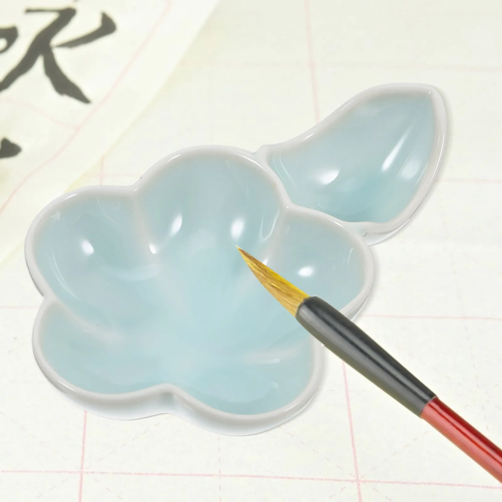 다기능 세라믹 잉크 접시 펜 받침대 부드러운 표면 서예용 브러시 홀더용 휴대용 컴팩트 디자인 중국식 잉크통