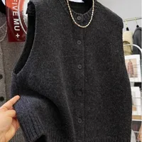 Women Sweater Vests Casual Loose Basics Solid Buttons Knitwear Sleeveless Female Bottom Sweater Vintage Simple Simple Tank Tops - Image 4
