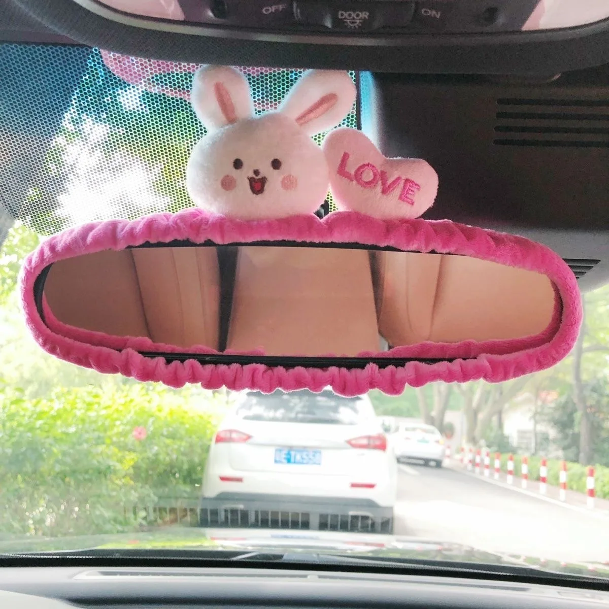 Carbon Fiber Mirror Cover Rearview Mirror Cover Rearview Mirror Adorable Rabbit Car Rearview Mirror Cover Cute Creative Korean Character Mirror Cartoon Reversing Decoration Female