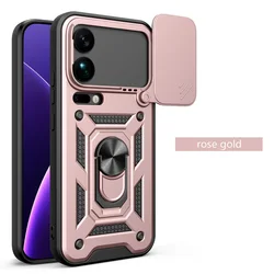 Durable Armor Hybrid Camera Protective Case with Metal Ring Holder for Xiaomi 17 pro (Rose Gold)