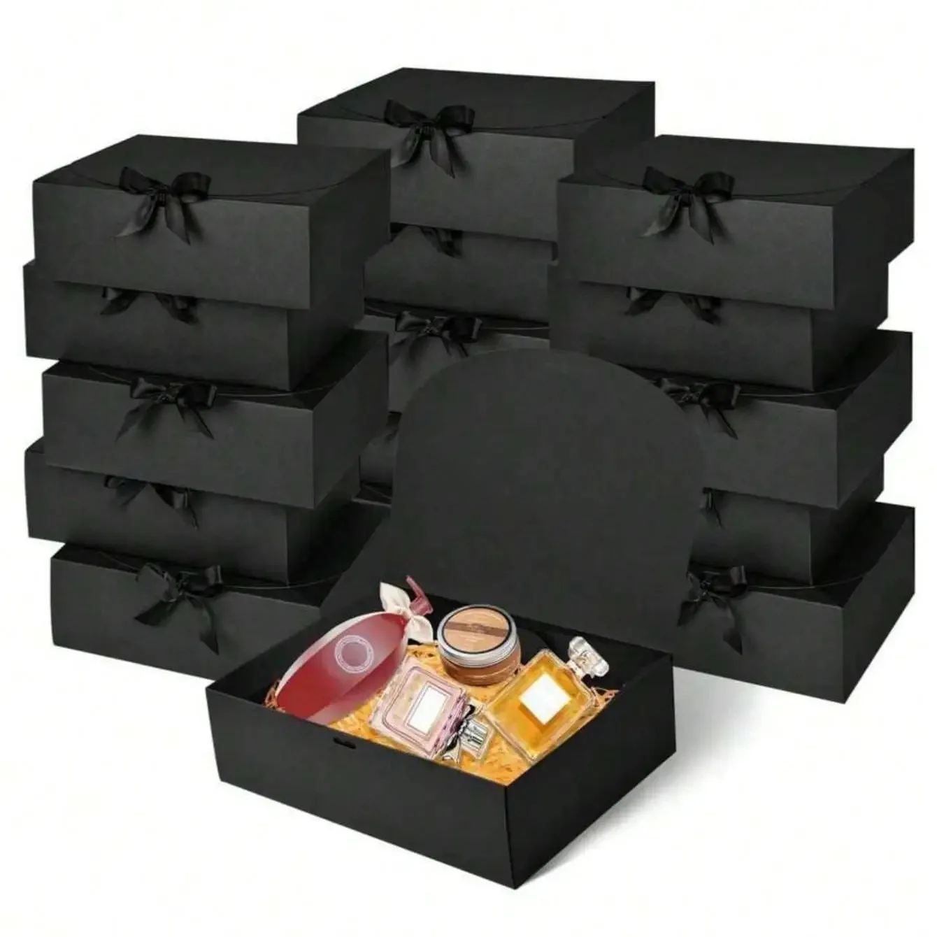 1/5 Stück schwarze Geschenkbox mit Deckel, luxuriöse schwarze Geschenkbox mit Band, Box für den Trauzeugen, Brautjungfernboxen, Abschlussgeschenke – Detail 5