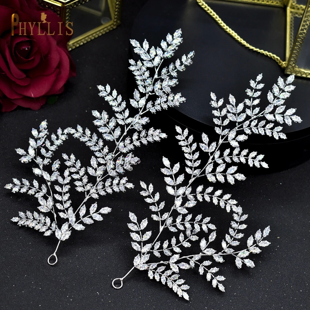 A285 Pageant Wedding Headband Silver Leaf  Headpiece Zircon Wedding Hairbands for Women Fashion Tiaras Bridal Hair Accessories