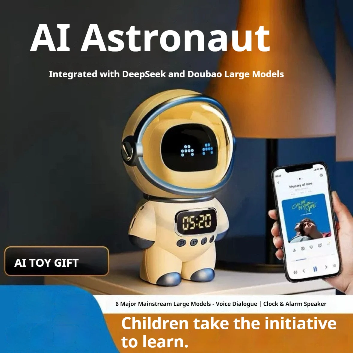 Robot AI Intelligente con Chat Vocale, Altoparlante Bluetooth, Sveglia Digitale, Aiuto per il Sonno, Luce Notturna, Compagno per Bambini, Regalo Festivo - immagine 5