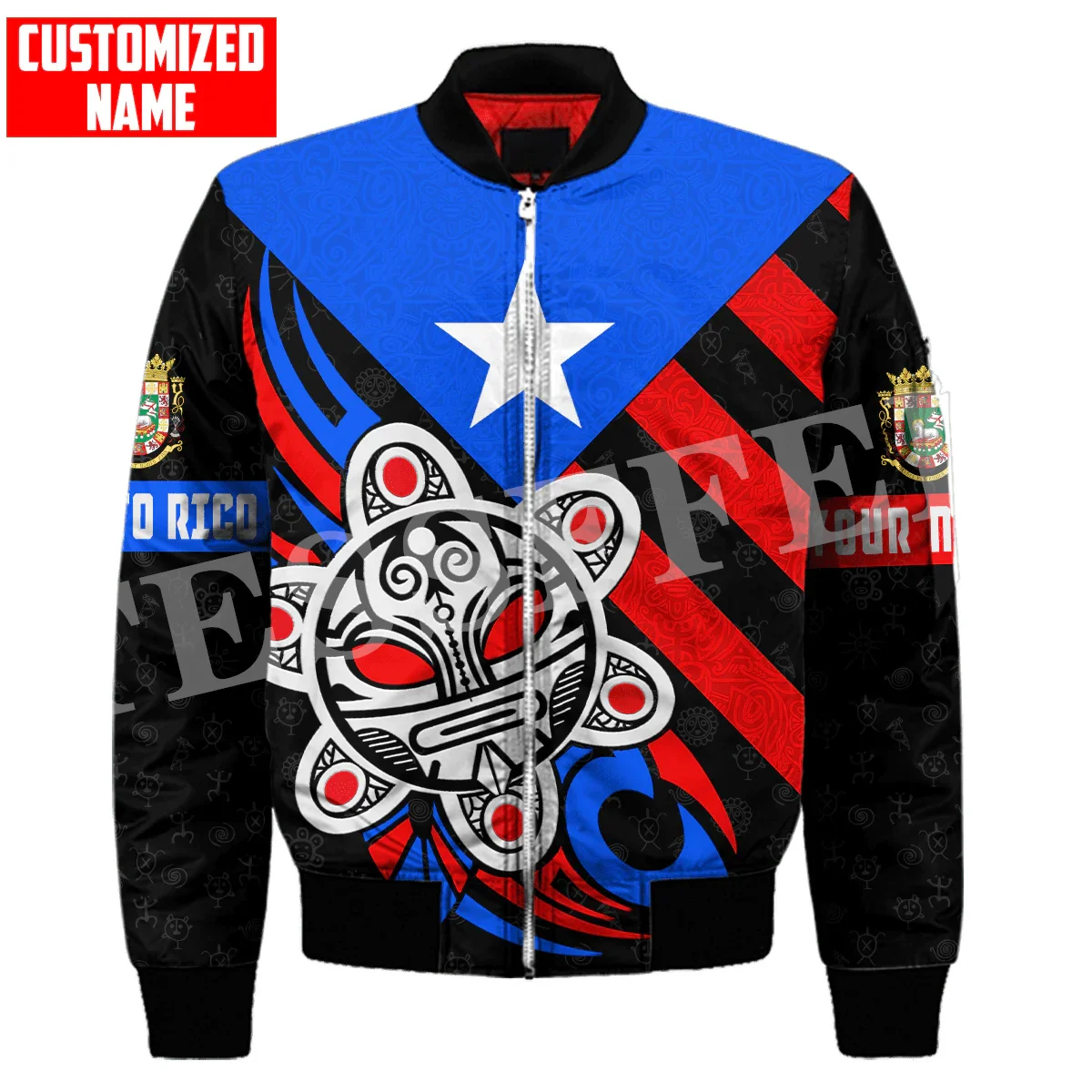 Custom Name Puerto Rico Boricua Country Tattoo Retro Vintage 3DPrint Casual Funny Sportswear Windbreaker Winter Bomber Jacket A1 3