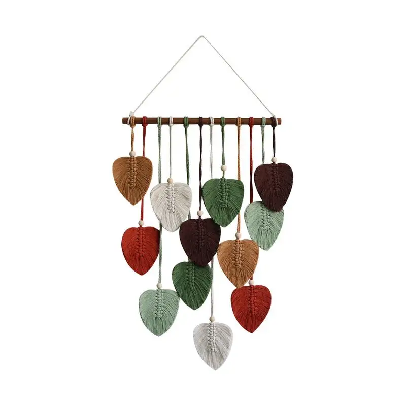 

Leaves Tassels Hand-woven Macrame Wall Hanging Ornament Bohemian Craft Decoration Leaf Tapestry For Home Living Room