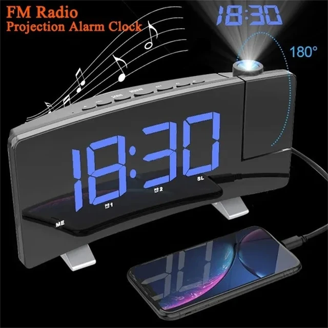 Reloj Despertador Digital con Proyección LED, Dispositivo Electrónico para  Mesilla de Noche del Dormitorio con Radio FM y Proyector de Tiempo -  AliExpress