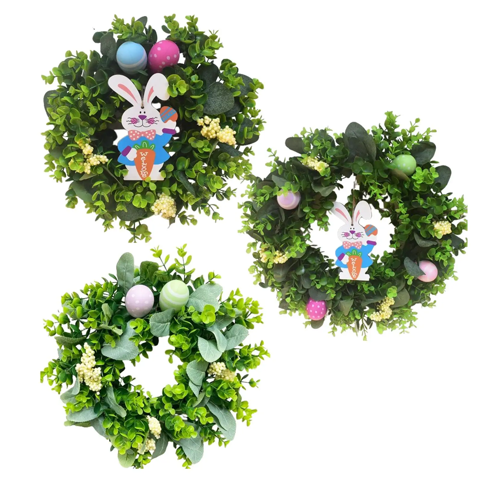 Easter Wreath Spring Summer Door Wreath Green Leaves Garland Easter Egg Flower Wreath for Outside Garden Home Decoration Gift