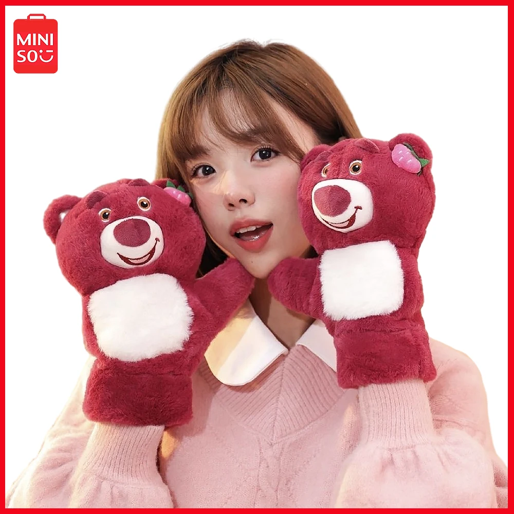 

New Miniso Lotso Cartoon Doll Gloves Warm Girls Windproof Gloves Cute Students Thickened Warm Cycling Cold Sweet Christmas Gift