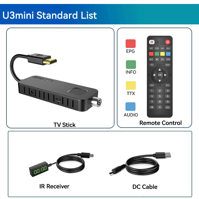 UBISHENG-decodificador de TV Digital U3mini, DVB T2, DVB C, canales de TV  gratuitos HD, sintonizador de TV EPG, 7 días para España, Francia, Italia,  Columbia, etc.