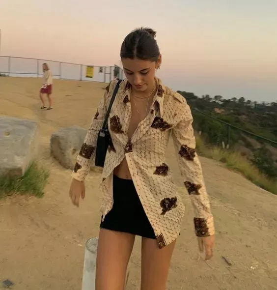 Y2KNew womentops  Y2K roupas femininas Vintage Floral Print Crop Top Shirt Y2K Orange Long Sleeve Collared Button Down T Shi