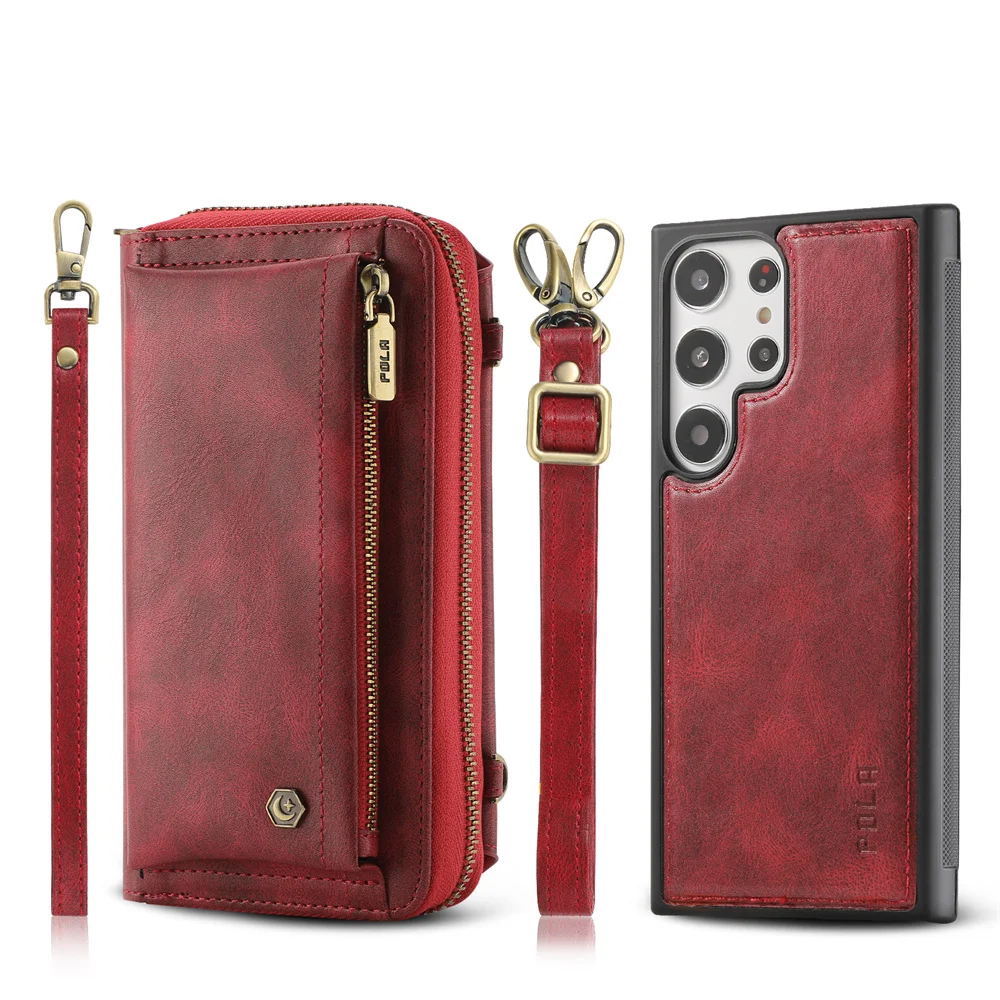 

Luxury Crossbody Zipper Purse Detachable Wallet Case for Galaxy S22/S23/Note 20 Ultra Full Protection Card Pocket Shoulder Case
