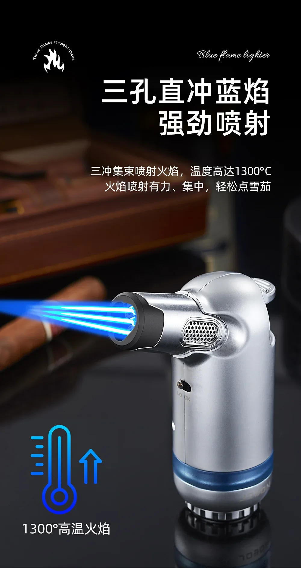 Description Picture 4 of itemJOBON Portable Outdoor Camping BBQ Kitchen Baking Metal Welding Lighter Windproof Cigar Lighter Butane Turbine Torch Lighters