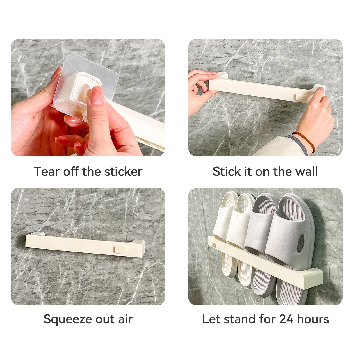 WORTHBUY No Punching Wall-mounted Shoes Rack Self-adhesive Plastic Storage Rack For Slippers Bathroom Shoes Organizer Holder