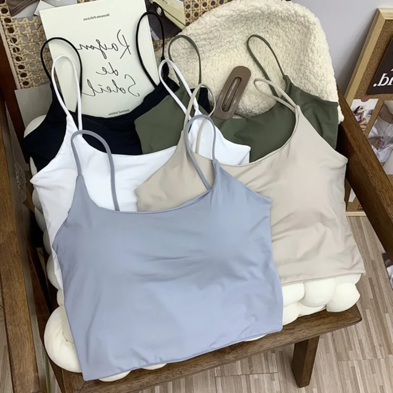 Women Summer Bra Top Ice Silk Crop Top Seamless Tube Tops Camisole Underwear Korean Fashion Solid Padded Bralette Vest