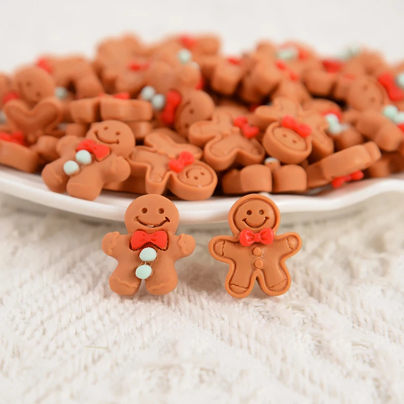 10/20Pcs Christmas Gingerbread Man Resin Flatback Cabochon Figurine Scrapbook Xmas Decoration Ornaments DIY Jewelry Accessories