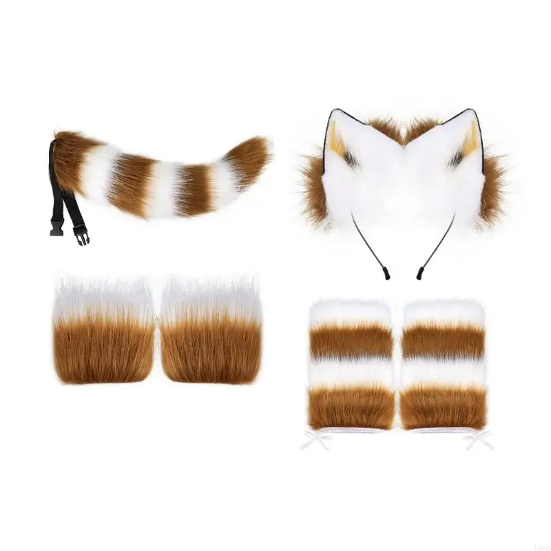 H58E Wolf Ear Headband Long Tail Anime Cosplay Costume Accessories for Kid Adult