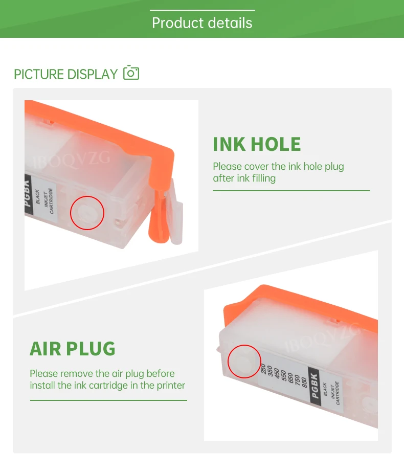 Description Picture 3 of itemIBOQVZG PGI-550 Refill ink kit For Iconic Brand PIXMA MG5450 MG5550 MG5650 MG6450 MG6650 Ip7250 MX925 MX725 IX6850 PGI550 Cartridge
