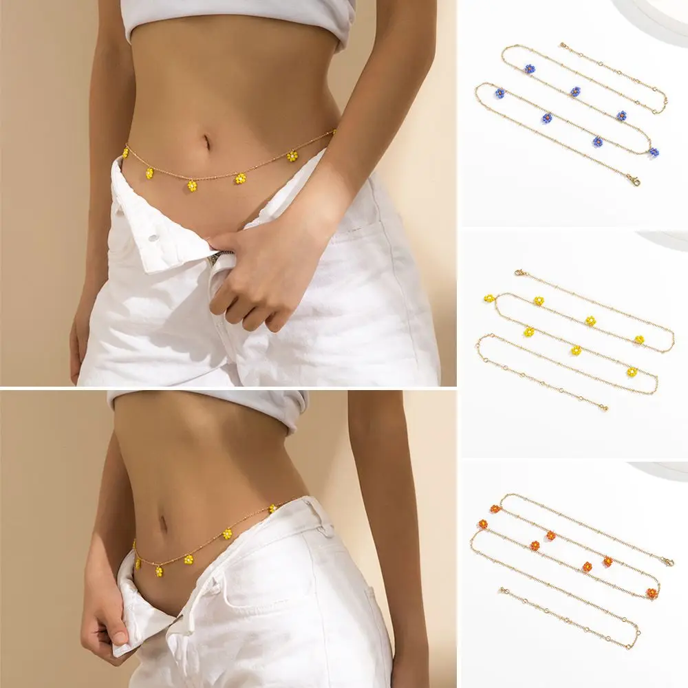 

1Pc Bohemian Colorful Waist Chain for Women 2022 Flower Pendant Bellt Chain Summer Beach Body Jewelry Gifts
