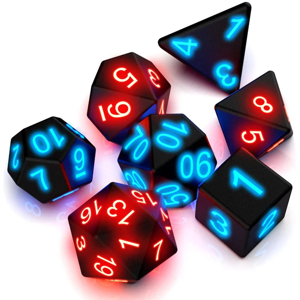 7Pcs Electronic Dice Set Black for DND Dice Polyhedral for Tabletop