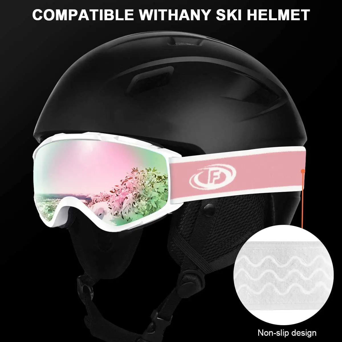 Findway Adult Ski Goggles Double Layer Len Anti-fog 100% Anti-UV OTG Design & Snow Goggles for Youth Outdoor Skiing 5