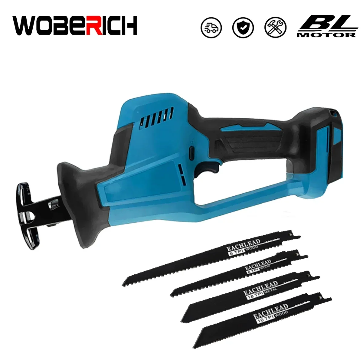 Brushless Cordless Reciprocating Saw Power Saw for Wood Metal Cutting with 4pcs Blades fit Makita 18v Battery(No Battery) drill to power saw converter electric drill reciprocating saw adapter chainsaw conversion head saw blades handle kit cordless