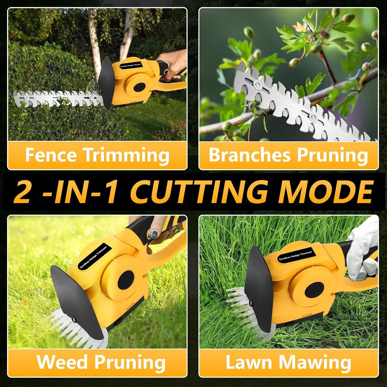 2 in 1 Handheld Cordless Hedge Trimme Electric Grass Trimmer 1500RPM for Garden, Lawn for DE-Walt 20V MAX Battery 3