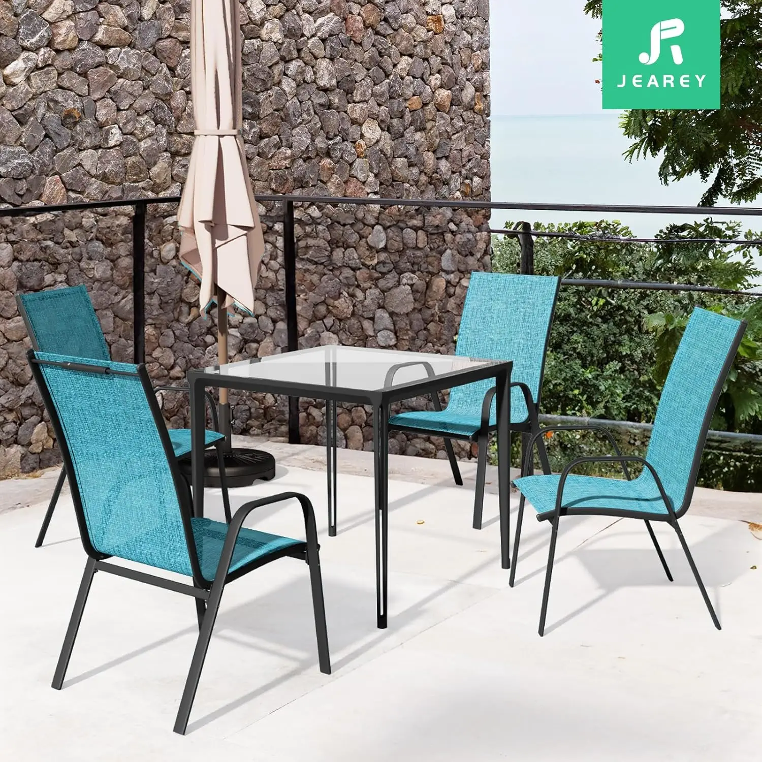 Patio Dining Chairs Set of 4, Outdoor Stackable Dining Furniture Set, All Weather Dining Set for Lawn, Garden, Backyard