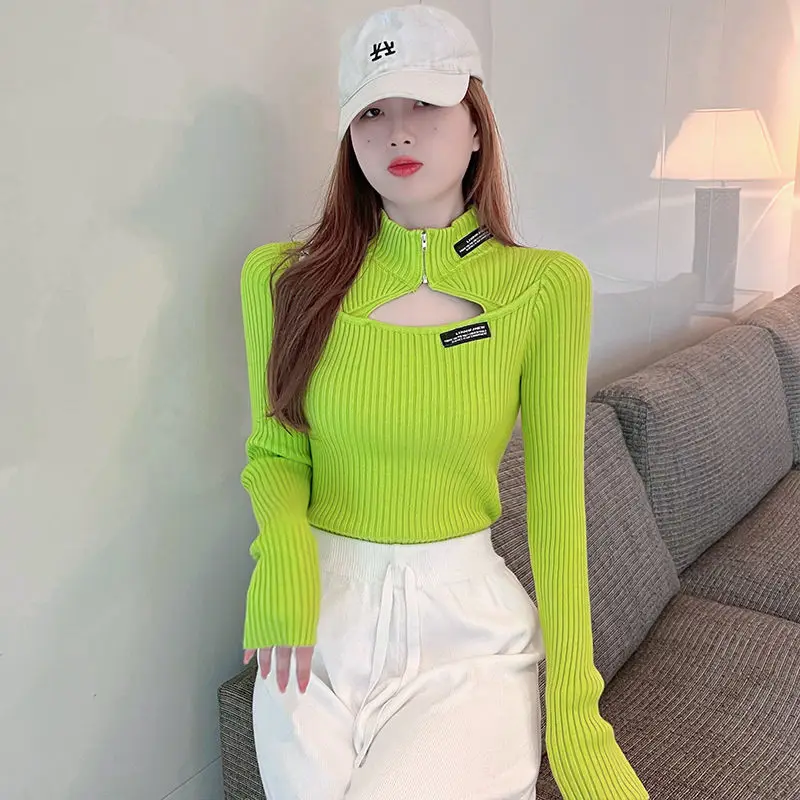 Sexy Basic Turtleneck Women Sweaters Autumn Winter Spring Tops Slim Pullover Knitted Sweater Zipper Jumper Soft Warm Jumper