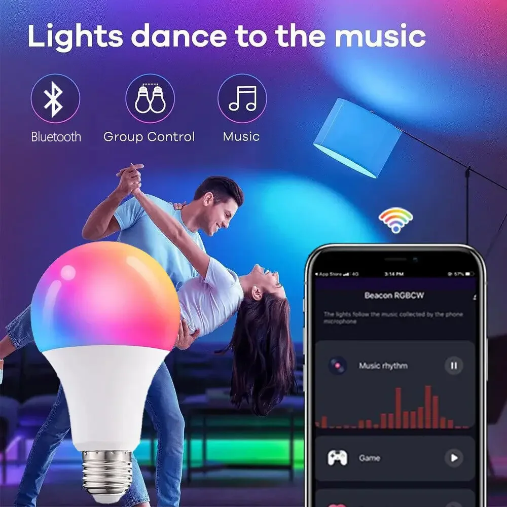 Smart Light Bulbs Wifi/bluetooth E27 Color Changing LED Bulb Alexa Google Home Lamp Voice Tuya APP Remote Control Music Rhythm