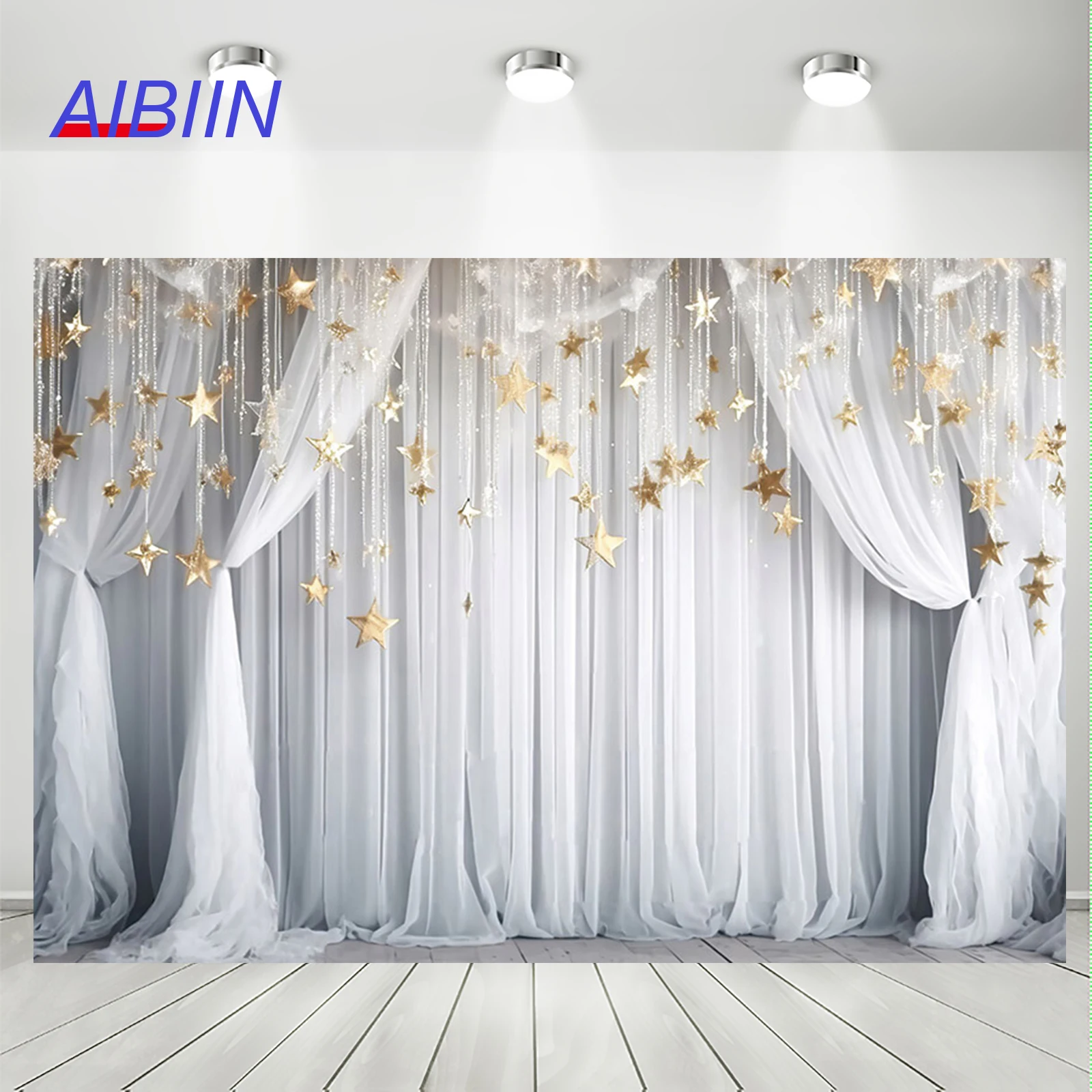 

Party Backdrop White Curtain Gold Stars Veil Romantic Wedding Photography Background Baby Shower Birthday Diy Poster Decor