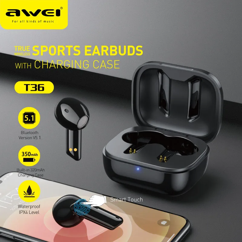 Awei T36 TWS Wireless Earphone Bass 