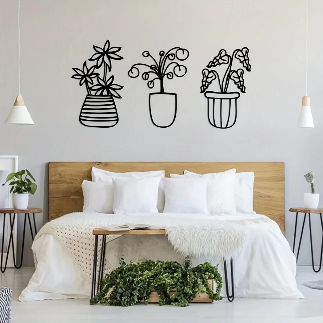 

Iron 1pc Metal Spring Flower Wall Decor Flower In Vase Metal Sign Boho Art Wall Decor for Bathroom Modern Wall Decor