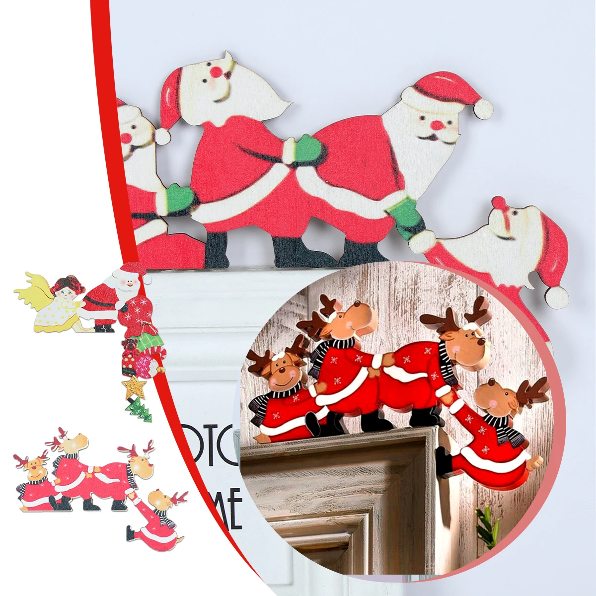 Christmas Door Frame Decoration Santa Claus Elk Wooden Christmas Decorations 2022 Xmas Door Decor Window Decoration For Home
