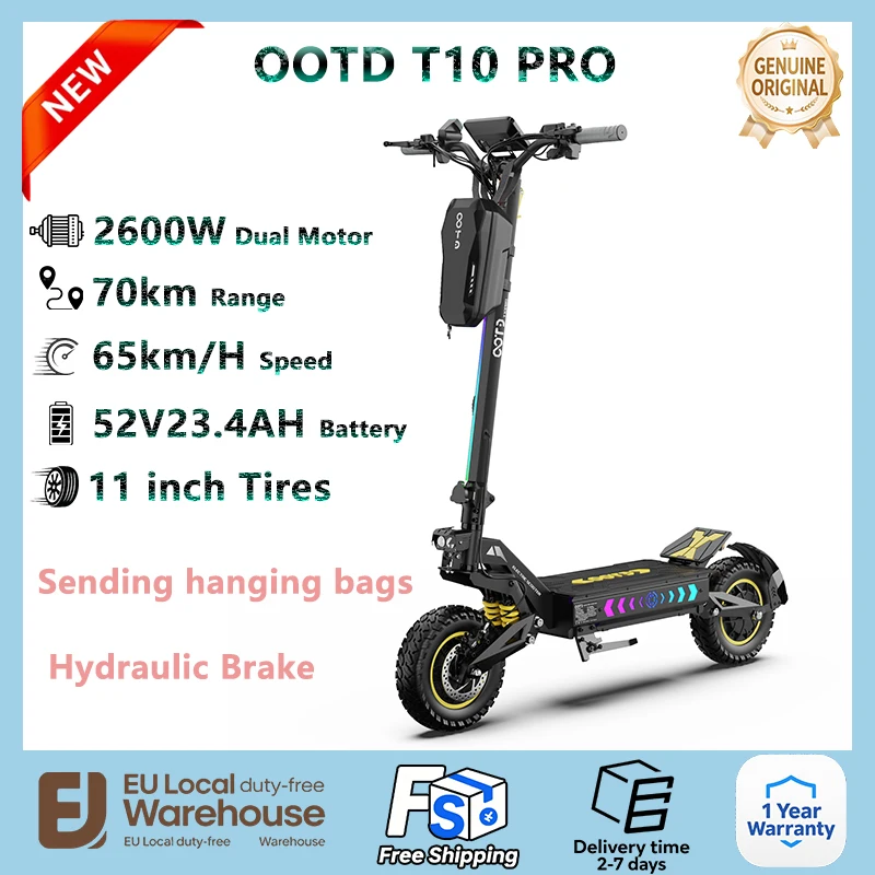 Trottinette électrique OOTD T10 Pro, puissance de pointe 2600W, double moteur, 52V23.4AH, vitesse 65km/h, frein hydraulique, pneu 11 pouces, étanche IPX4, pliable, E-Scooter A 1 Trottinette électrique OOTD T10 Pro, puissance de pointe 2600W, double moteur, 52V23.4AH, vitesse 65km/h, frein hydraulique, pneu 11 pouces, étanche IPX4, pliable, E-Scooter A 1