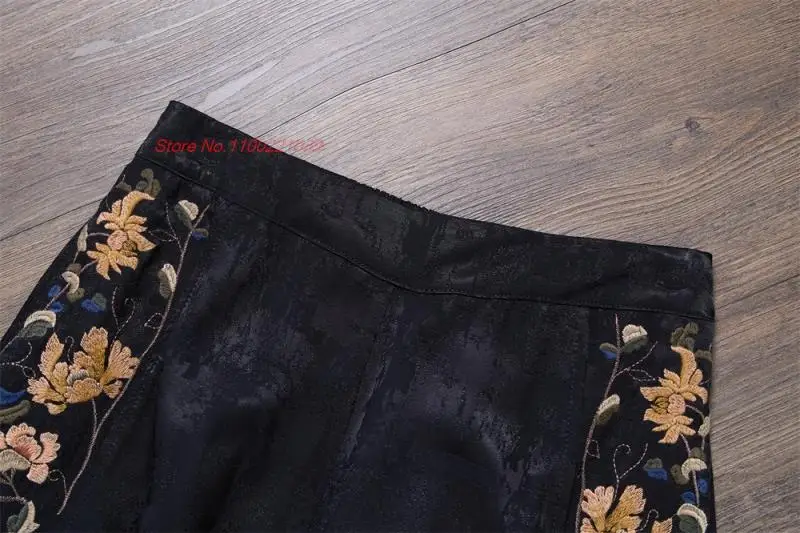 chinese vintage satin jacquard trousers national flower embroidery harajuku ethnic pants casual elastic waist harem pants