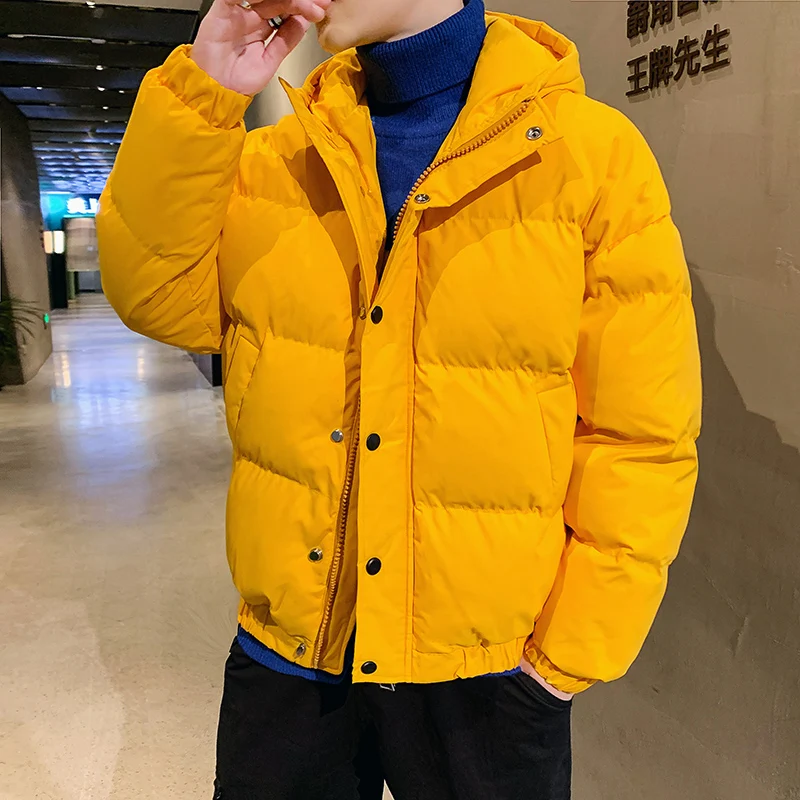 Fashion Thicken Parkas Men's Autumn Winter Casual Hooded Cotton-Padded Jacket Outwear Solid Color Loose Warm Windproof Down Coat