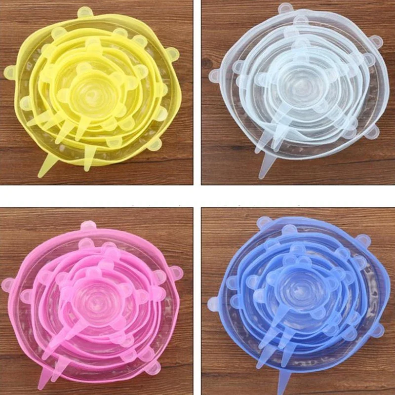 6-Piece Reusable Silicone Stretch Lids for Food Storage and Kitchen Use