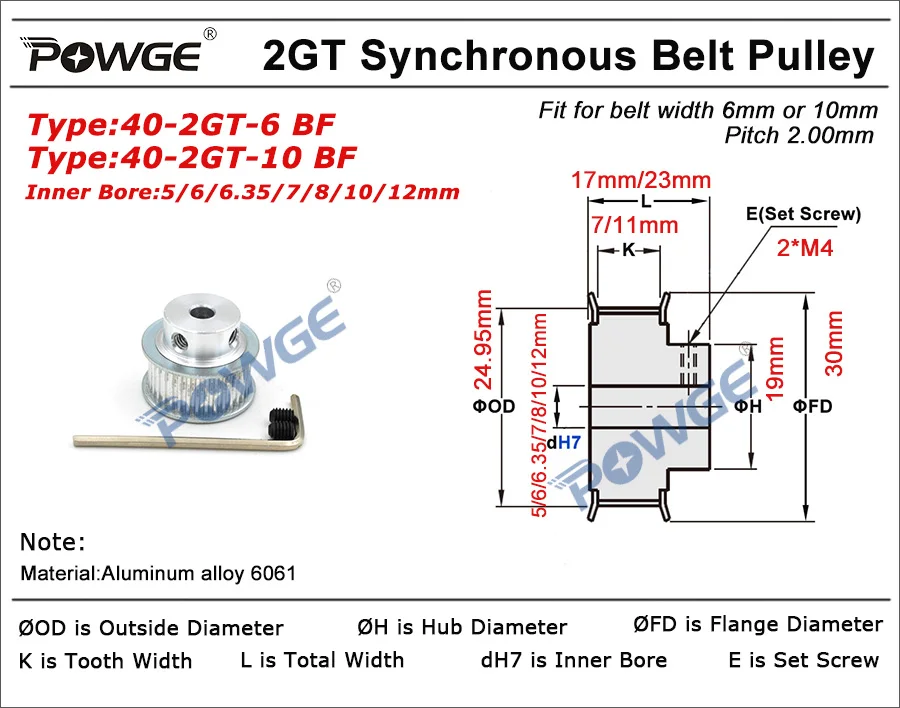 40 Teeth 2GT 2M Timing Pulley Bore 5/6/6.35/7/8/10/12mm for GT2 Synchronous belt width 6/9mm small backlash 40Teeth 40T timing belt pulley timing pulley