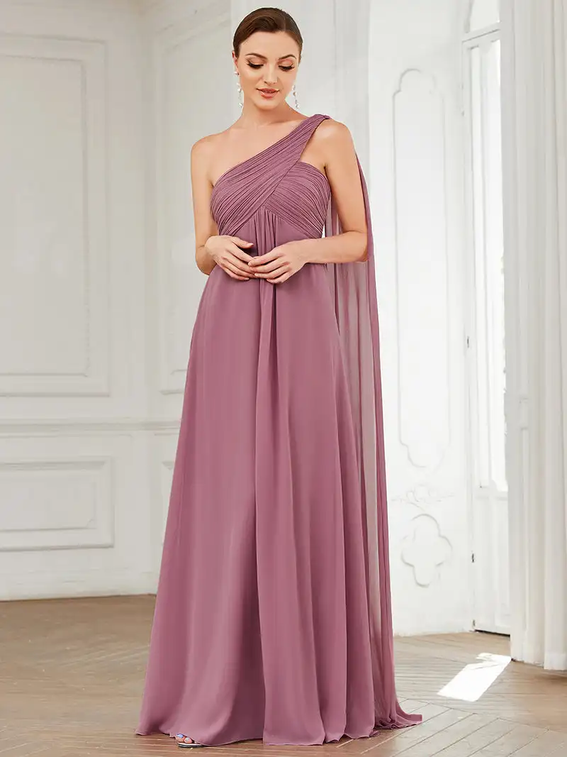 Simple Elegant Evening Dresses Long A-LINE One-Shoulder Strapless Gown 2024 BAZIIINGAAA  of Chiffon Pink Bridesmaid Women Dress