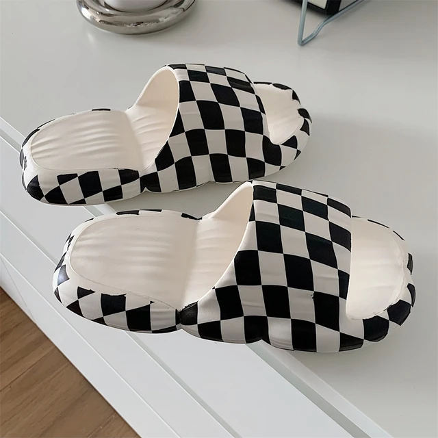 New Black White Checkerboard Slippers Summer New Slippers Women Indoor Home  Thick-soled Beach Sandals Couple Soft-soled Shoes - Women's Slippers -  AliExpress