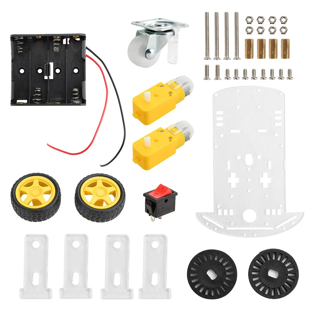 Kit de Chasis de coche Robot inteligente 2WD, bricolaje de coche con caja de batería, tracción en las dos ruedas, rueda Universal de tres ruedas para Arduino