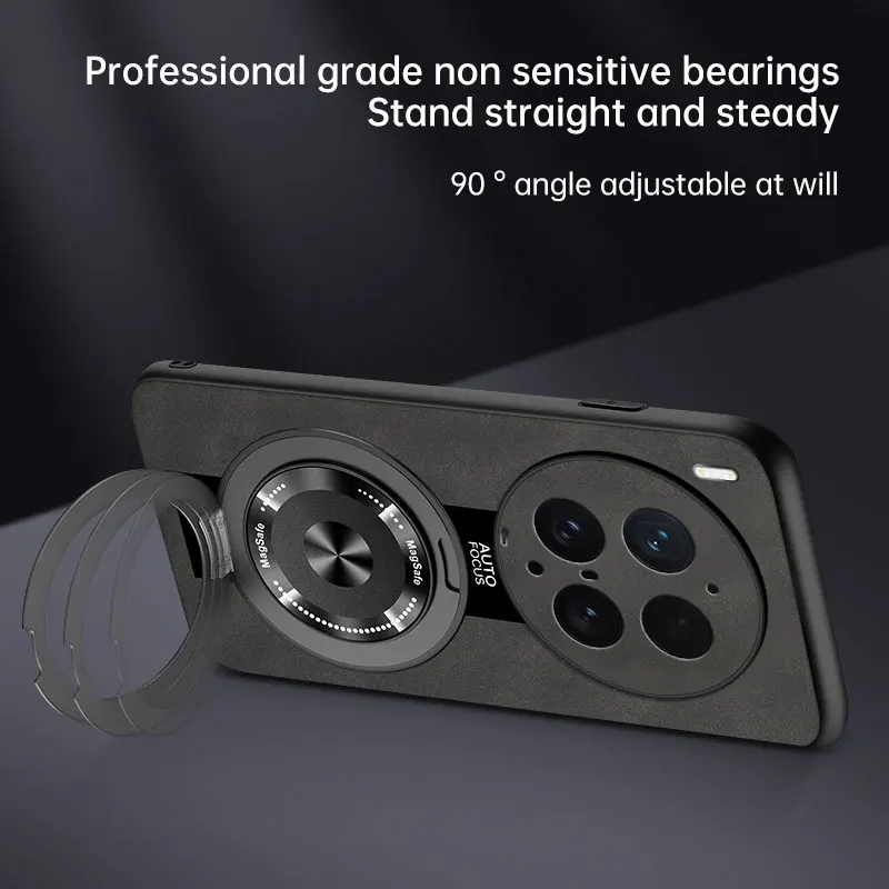 High-End Plain Leather Magnetic 360 Stand Anti-Fall Phone Case - Skin-Friendly